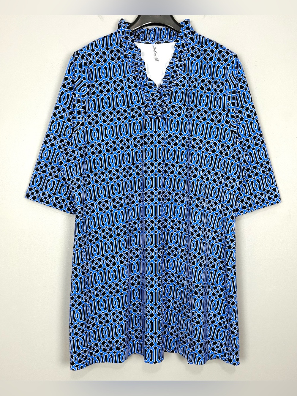 Lulu-B Ruffle Collar Shift Dress Women’s Size 2X Smooth Knit UPF Preppy Beach